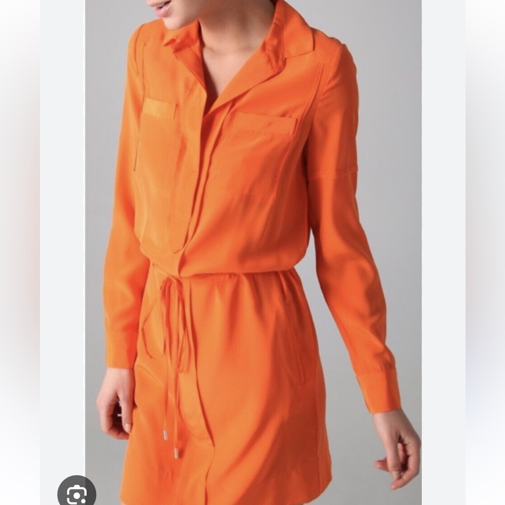 Orange Long-Sleeve Diane von Furstenberg Taya Silk Dress